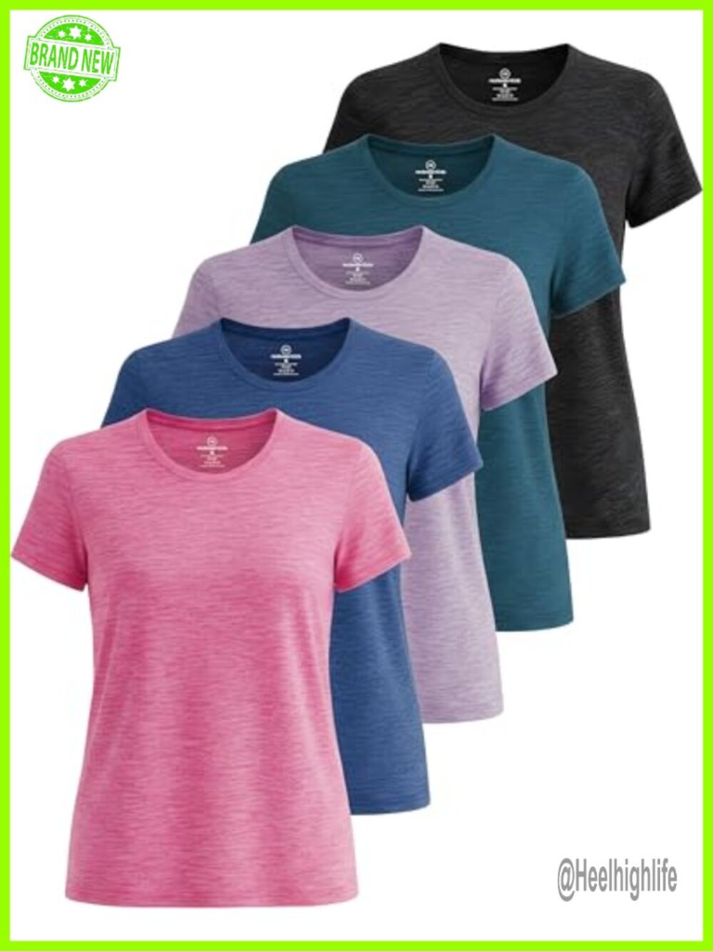 5 Pack Women's Dry Fit Workout Tops Crew Neck Athletic Gym Tees